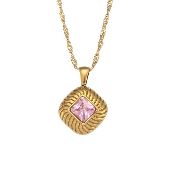 18K Gold plated -  Pink Pendant Necklace - Picture 4 of 7